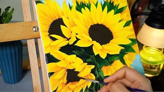 아크릴화 꽃 해바라기 그리기 아름답게 그리는법 sunflowers painting in acrylic paint Tutorial