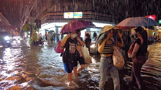 4K 🇹🇭 Walking in the Rain and Lightning in On Nut Area Bangkok | Flash Floods after Heavy RainStorm