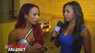 Sasha Banks reacts to her victory over Paige: Raw Fallout, September 7, 2015