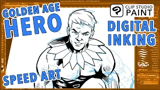 Golden Age Hero Speed Art - Digital Inking [Clip Studio Paint]