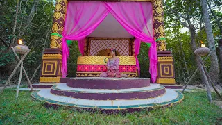 Girl Living Off the Grid, Build The Most Beautiful Queen Sleeping Room in Backyard