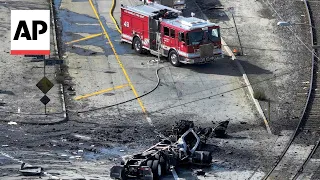 Nine Los Angeles firefighters injured after burning truck's fuel tank explodes