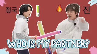 BTS JinKook / KookJin ~ Who is my partner? JK Stays Close with Jin During Run BTS