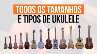 Todos os tamanhos e tipos de ukulele (soprano, concert, tenor etc)