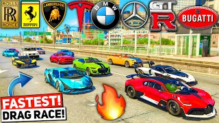 GTA 5: WORLD FAMOUS SUPER FAST CARS 🔥FASTEST DRAG RACE 😱 NO RULES | GTA 5 MODS!