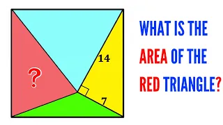 Can you find the area of the Red shaded triangle? | (Four triangles in a squares) | #math #maths