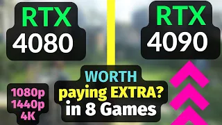 RTX 4080 vs RTX 4090 in 8 GAMES 1080p 1440p 4K / Ray Tracing / DLSS 3