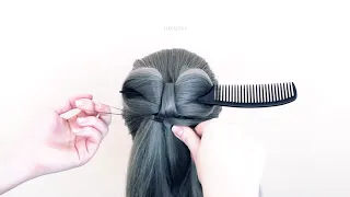 Простая Прическа с бантиком Coiffure avec noeud papillon🎀 SIMPLE HAIRSTYLES FOR EVERYDAY