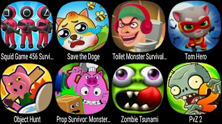 PvZ 2, Zombie Tsunami, Tom Hero, Object Hunt, Toilet Monster Survival Challenge, Save The Doge