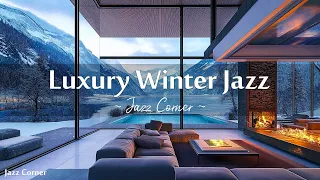 Luxury Winter Jazz ☕ Jazz Bosa Nova Music with Fireplace Sound in The Apartment Space on A Snowy Day