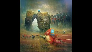 "Giant Armored Warrior fall in battle by Zdzislaw Beksinski"