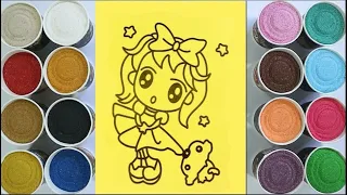 coloring sand painting girl |tô màu tranh cát cô gái | 색칠 모래 그림 소녀