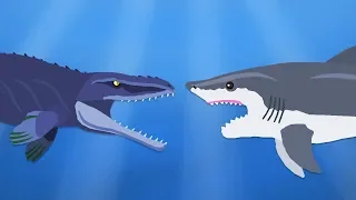 Mosasaurus vs Megalodon - Sea monster battle | DinoMania
