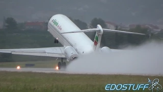 MD-82 Near Tailstrike during Rainy Wet Takeoff at Split Airport !