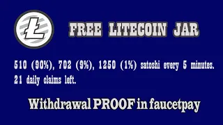 FREE LITECOIN JAR - Claim satoshi every 5 minutes - Withdrawal PROOF in faucetpay