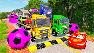 Flatbed Trailer Cars Transporatation with - Pothole vs Car - BeamNG.Drive #10