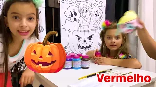 Pintando com 3 cores de halloween | Jéssica Godar E Laurinha E Helena E Gabriel