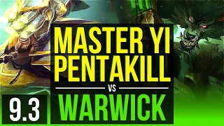MASTER YI vs WARWICK (JUNGLE) | Pentakill, KDA 12/1/1, Godlike | NA Diamond | v9.3