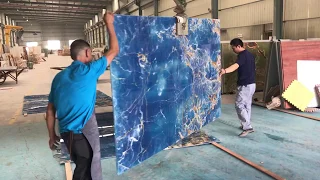 MOREONYX Ultra-thin Blue Onyx Slabs composite with PVC so big strong but so light transparent onyx