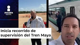 López Obrador inicia recorrido en Tren Maya hacia Chichén Itzá