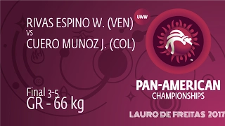 BRONZE GR - 66 kg: W. RIVAS ESPINO (VEN) df. J. CUERO MUNOZ (COL) by FALL, 12-0