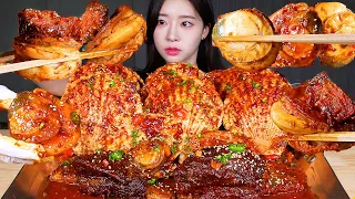 ASMR MUKBANG | BEST SPICY COMBO EVER 🔥 SPICY BRAISED SCALLOPS AND BEEF RIBS 🔥 SPICY FOOD EATING