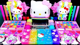 [ASMR] Mixing "Kitty" Rainbow MakeUp Eyeshadow,Glitter Into Clear Slime 키티레인보우 슬라임(367) satisfying