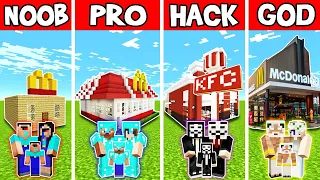 Minecraft: FAMILY MODERN FAST FOOD RESTAURANT BUILD CHALLENGE - NOOB vs PRO vs HACKER  vs GOD