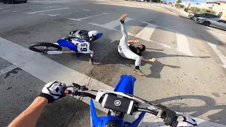 HE FELL IN THE STREET ON HIS YZ125! * FUNNY *