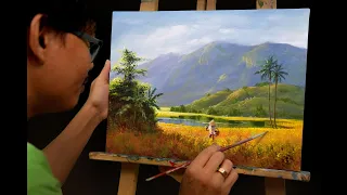 How to Paint Farmer in the Lake in Acrylics / Time-lapse / JMLisondra