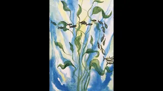 Watercolor: Giant kelp and fish