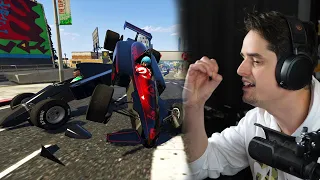 Formula 1 wagens in GTA 5, bestuurt door idioten.