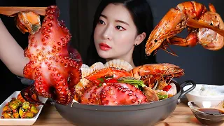 ASMR MASSIVE SPICY SEAFOOD SOUP 🦐KING TIGER SHRIMP & OCTOPUS & SCALLOP & CRAB & CLAM&ABALONE MUKBANG