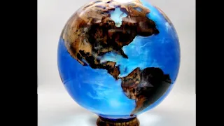 "Mother Earth"  How to make a globe out of wood, resin, cotton and paint.  Wood turning, Vase.