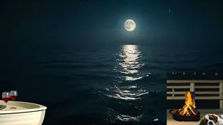 Relaxing Night on a Boat with Moonlight Reflection  8 Hours of 4K Ocean Serenity