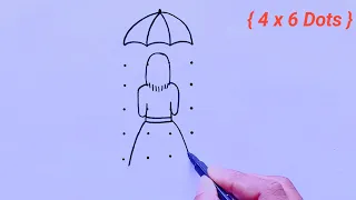 How to draw girl with umbrella ( 4x6) Dots Drawing | How to draw girl with umbrella in rainy season