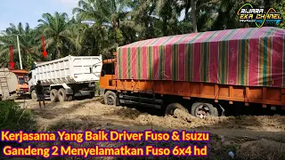 Kekompakan Driver Isuzu & Fuso Gandeng 2 Menyelamatkan Fuso 6x4 hd Terbenam