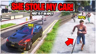 Stealing Player's Cars as a FAKE NPC on GTA RP (KAREN NPC TROLLING)