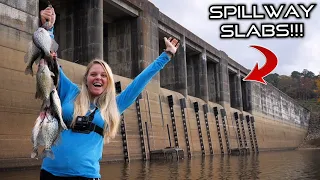 WE FOUND SLAB CRAPPIE AGAINST THE GIANT SPILLWAY!!!! — How To Fish Near Vertical Structure!