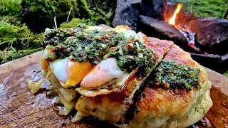 Cheese Crust Sandwich with traditional chimichuri 🔥(ASMR, Relaxing sounds,unexpected weather)