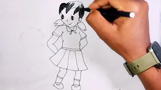 How to draw Shizuka from Doraemon step by step - Drawing anime characters for children