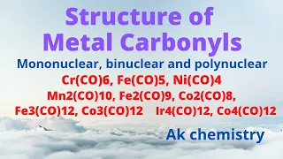 Lecture 06 : Structure of metal Carbonyls of 3d metals (mononuclear, binuclear and polynuclear)