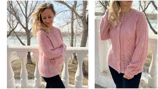 Французкая ажурная кофточка спицами из пряжи Alize Angora Star Реглан снизу Росток + Схема