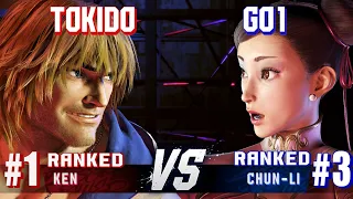 SF6 ▰ TOKIDO (#1 Ranked Ken) vs GO1 (#3 Ranked Chun-Li) ▰ High Level Gameplay