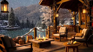 Cozy Winter Porch Ambience ⛄ Smooth Jazz Background Music with Snowfall & Fireplace Sounds for Relax