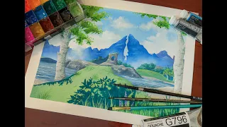 Painting the Dueling Peaks from Breath of the Wild