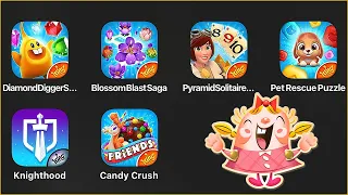 Diamond Digger Saga,Blossom Blast,Pyramid Solitaire,Pet Rescue Saga,Knighthood,Candy Crush Friends