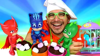 ¡El loro quiere cacao! Cocina para niños con los Héroes en Pijama. Juguetes de PJ Masks