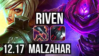 RIVEN vs MALZAHAR (MID) | 2.0M mastery, 12/2/7, 500+ games, Dominating | EUW Master | 12.17