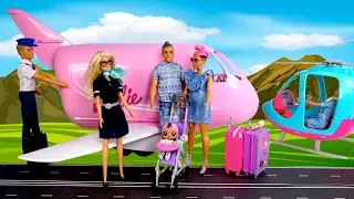 Barbie Doll LOL  Jet Set Qt Family Morning Travel Routine in Pink Barbie Airport
